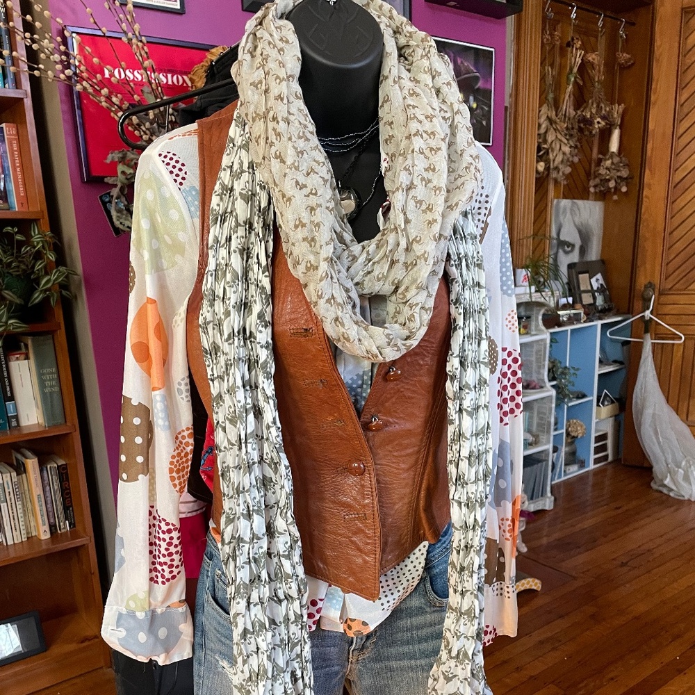 Pair of lightweight scarves (cats and florals)